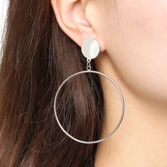 Any 2/$20! Silver Drop Stud Hoop Circle Earrings - Picture 2 of 9